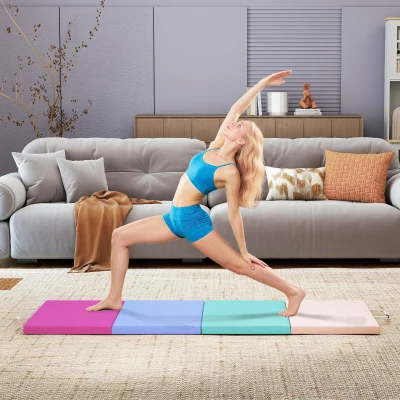 SPORTNOW Faltbare 5 cm dicke Gymnastikmatte mit Tragegriffen und Tasche für Yoga Aerobic Multicolor