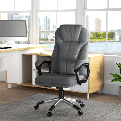 Vinsetto Cadeira de Escritório Giratória com Altura Ajustável Apoio para os Braços e Encosto Acolchoado de Linho Sintético 66x75x110-120 cm Cinza
