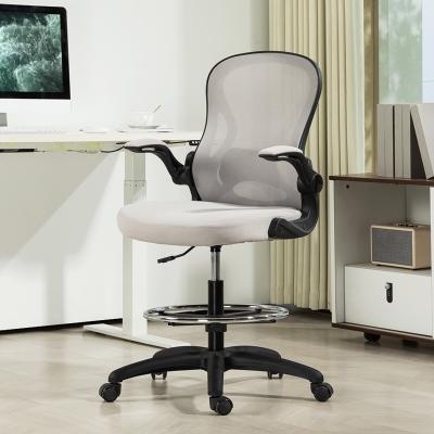 Vinsetto Cadeira de Escritório com Suporte Lombar Apoio para os Braços Dobrável e Altura Ajustável 59x65x102-122 cm Cinza