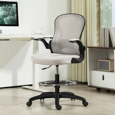 Vinsetto Cadeira de Escritório com Suporte Lombar Apoio para os Braços Dobrável e Altura Ajustável 59x65x102-122 cm Cinza