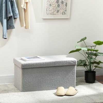HOMCOM Opberg hocker, gestoffeerde bank met opbergruimte en deksel voor woonkamer, slaapkamer, hal, Lichtgrijs