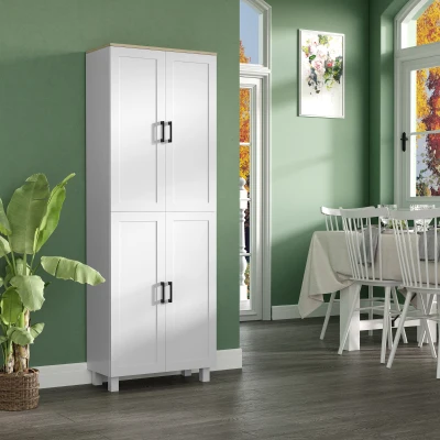 HOMCOM Armário de Cozinha com 4 Portas e Prateleiras Ajustáveis Anti-Tombo 60x30x170,5 cm Branco