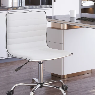 HOMCOM Cadeira de Escritório sem Apoio para os Braços Cadeira de Escritório Giratória com Altura Ajustável 48x52x78-90 cm Branco