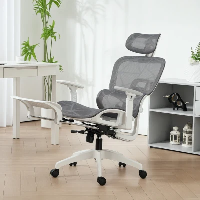 HOMCOM Adjustable Mesh Office Chair Grey White