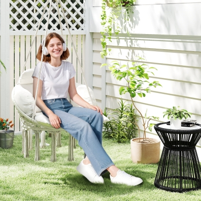 Outsunny Poltrona Sospesa in Stile Boho con Cuscino Bianco Crema