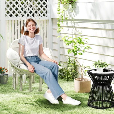Outsunny Poltrona Sospesa in Stile Boho con Cuscino Bianco Crema