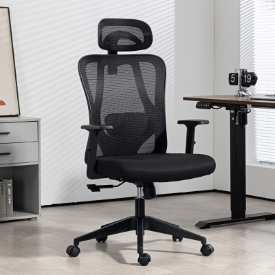 Vinsetto Cadeira de Escritório com Apoio para os Braços 2D Cadeira de Escritório com Altura Ajustável Apoio para a Cabeça Suporte Lombar Alto 67x64x117-127cm Preto
