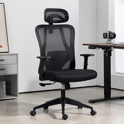 Vinsetto Cadeira de Escritório com Apoio para os Braços 2D Cadeira de Escritório com Altura Ajustável Apoio para a Cabeça Suporte Lombar Alto 67x64x117-127cm Preto
