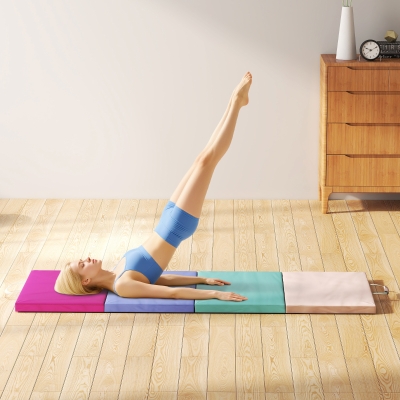 SPORTNOW Colchoneta Gimnasia Plegable de 2 Pulgadas de Grosor con Asas de Transporte y Bolsa para Yoga Aeróbic Multicolor