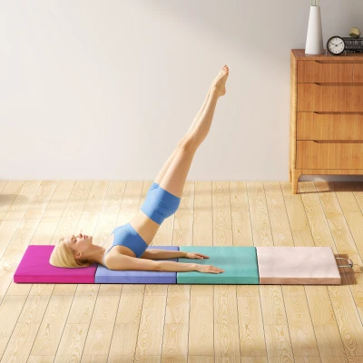SPORTNOW Colchoneta Gimnasia Plegable de 2 Pulgadas de Grosor con Asas de Transporte y Bolsa para Yoga Aeróbic Multicolor