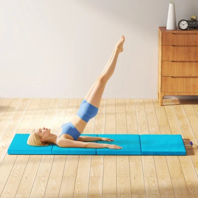 SPORTNOW Colchoneta Gimnasia Plegable de 2 Pulgadas de Grosor con Asas de Transporte y Bolsa para Yoga Aeróbic Azul