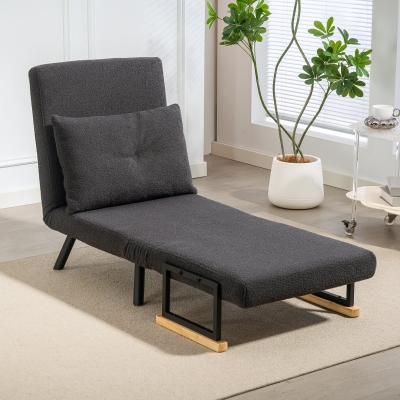 HOMCOM Poltrona Convertível em Cama Poltrona 3 em 1 Convertível em Cama com Encosto Ajustável em 5 Níveis 63x73x81 cm Cinza