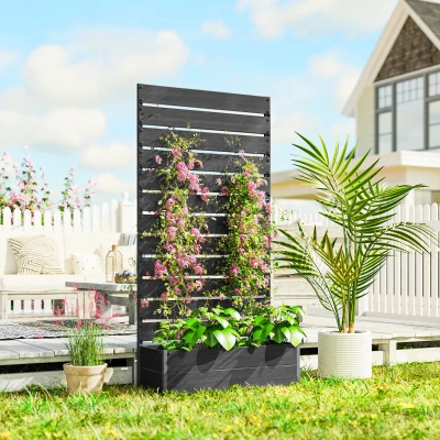 Garden Planter with Trellis 90.5L x 38W x 180Hcm Black