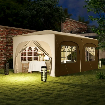 Outsunny Tenda Dobrável 3x6 m com Painéis Laterais UPF50+ Tenda de Jardim com Altura Ajustável e Bolsa de Transporte Areia