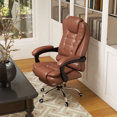 Vinsetto Heated 6 Points Vibration Massage Executive Office Chair Adjustable Swivel Ergonomic High Back Desk Chair Recliner with Footrest Brown