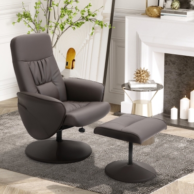 HOMCOM 2-delige Stoelset, Stoel met Hocker, Relaxstoel met Hocker, handmatig verstelbaar, neigbare rugleuning, Bruin