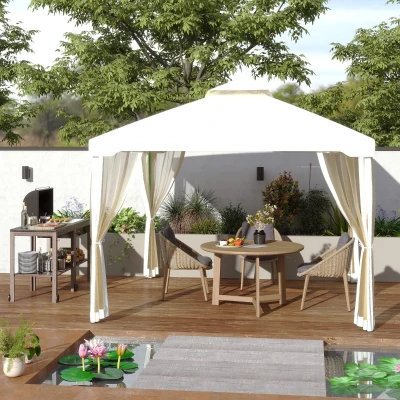 Outsunny 3 x 3 Meter Metal Gazebo Garden Outdoor 2-tier Roof Marquee Party Tent Canopy Pavillion Patio Shelter with Netting - Cream White