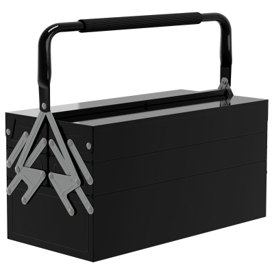 DURHAND Faltbare Metall-Werkzeugkiste mit 5 Tabletten und Griff für Werkstatt Garage 45x20x34,5 cm Schwarz
