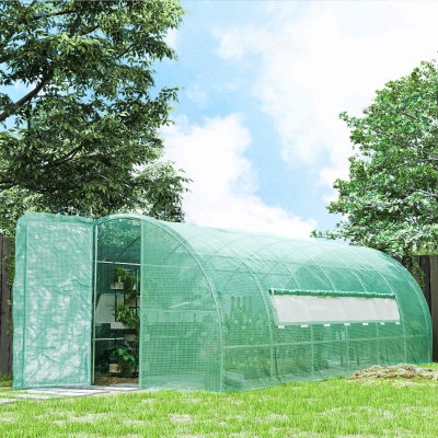 Outsunny Walk-In Greenhouse Galvanised Steel 3x6m Green