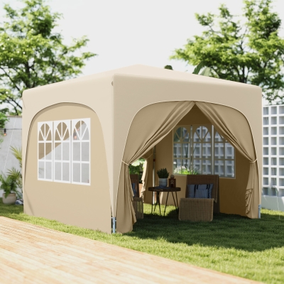 Outsunny Tenda Dobrável 3x3 m com Painéis Laterais UPF50+ Tenda de Jardim com Altura Ajustável e Bolsa de Transporte Areia