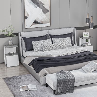 HOMCOM Set 2 Comodini con Ripiano Aperto in Truciolato Grigio e Bianco