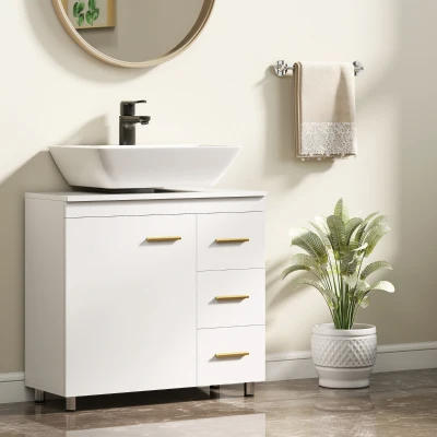 HOMCOM Badezimmer-Unterschrank, 3-stufiges Design, MDF, Spanplatte, Weiß