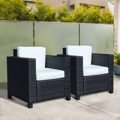 Outsunny 2 Pcs Rattan Single Armchair Set-Mixed Brown