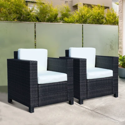 Outsunny 2 Pcs Rattan Single Armchair Set-Mixed Brown