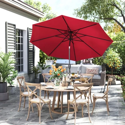 Outsunny 3m Parasol Patio Umbrella, Outdoor Sun Shade with Tilt and Crank Handle for Balcony, Bench, Garden, Wine Red