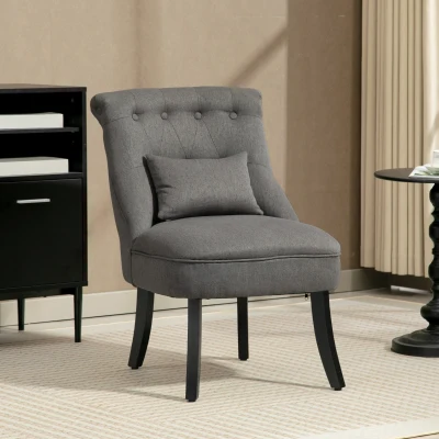HOMCOM Fabric Tub Chair Upholstered W/ Pillow Charcoal Grey
