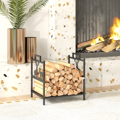 Outsunny Porte-Bûches Métal Noir 42,5x33,5x43cm Intérieur