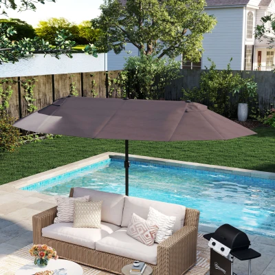 Outsunny 4.6m Garden Parasol Double-Sided Sun Umbrella Patio Market Shelter Canopy Shade Outdoor Grey