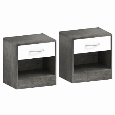 HOMCOM Set 2 Noptiere Moderne cu Raft Deschis și Sertar Alb Gri închis