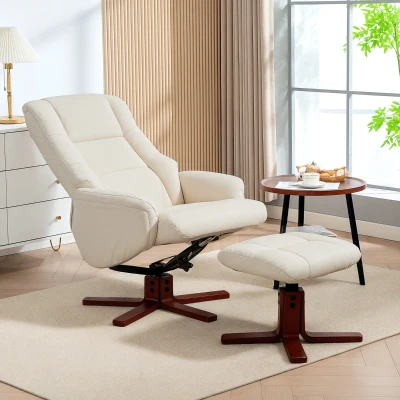 HOMCOM PU Leather Rocking Recliner Chair with Footstool Cream