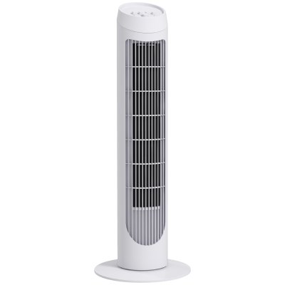 HOMCOM Ventoinha de Coluna 45W Ventoinha de Coluna Silenciosa com 3 Velocidades e Oscilação 70° para Sala Quarto Ø27x75 cm Branco