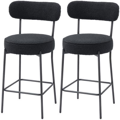 HOMCOM Lot 2 Tabourets Bar Tissu Bouclette Noir avec Dossier