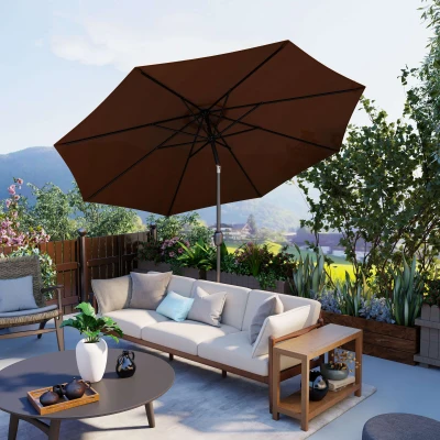 Outsunny Patio Umbrella Garden Parasol Outdoor Steel,3x2.45m Coffee