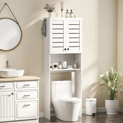 HOMCOM Toilettenregal mit 2 Türen und offenem Regal, in Weißem Holz, 67x31,5x190 cm