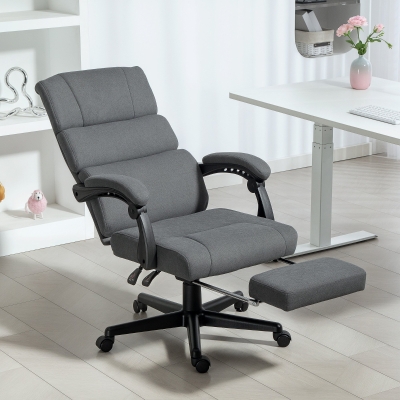HOMCOM Silla de Oficina Acolchada con Cojín Lumbar y Reposacabezas, Ajustable en Altura, con Ruedas, Gris