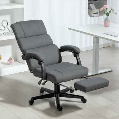 HOMCOM Silla de Oficina Acolchada con Cojín Lumbar y Reposacabezas, Ajustable en Altura, con Ruedas, Gris