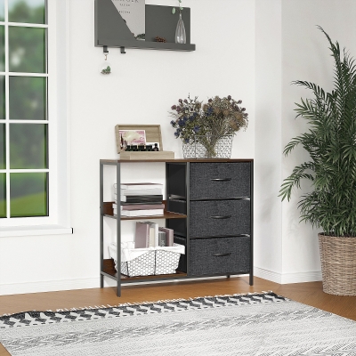HOMCOM Chest of Drawers Storage Cabinet Black with 3 Fabric Drawers