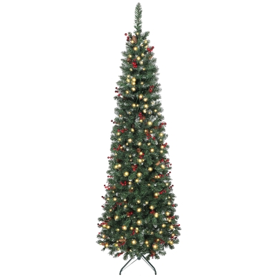 HOMCOM Sapin de Noël 230cm LED 8 Modes Pommes de Pin Baies Vert