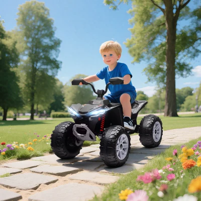 AIYAPLAY Kinderelektrisch quad, 24V Elektrisch voertuig met 4 wielen, koplampen, USB-aansluiting, MP3-functie, 6,5 km/u, 3-8 jaar