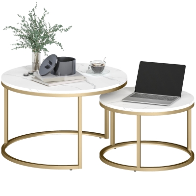 HOMCOM 2 Tables Basses Gigognes Industriel Ciment Métal Blanc