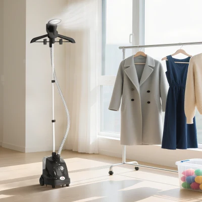 Aparat de Călcat Vertical cu Abur 1.4L cu Bară Extensibilă și 2 Roți Negru