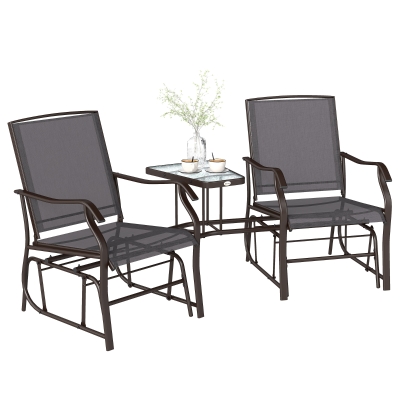 Outsunny Gliding Jack and Jill Seat with Glass-Top Table Grey
