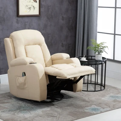 HOMCOM Poltrona de Massagem Reclinável até 150° com 8 Pontos de Massagem por Vibração Função de Aquecimento 85x94x104 cm Creme