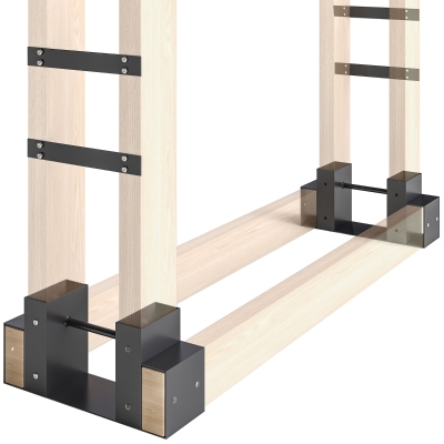 Outsunny Juego de 2 estanterías de leña para interior 72x43x30cm Estantería de leña con longitud ajustable Metal Negro