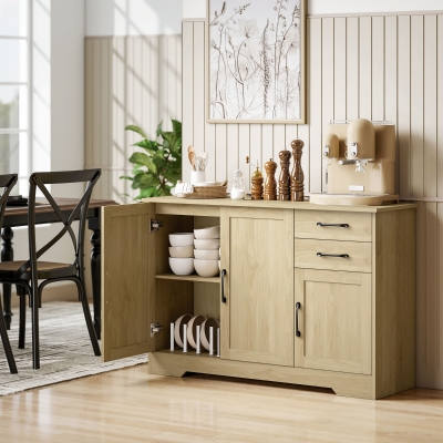 HOMCOM Aparador para Salón Moderno con 3 Puertas 2 Cajones Estante Ajustable para Comedor Entrada 120x38x79 cm Natural