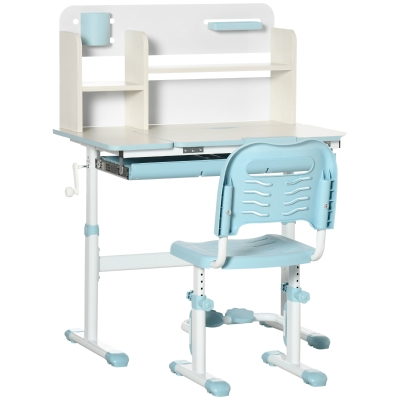 HOMCOM Set Scrivania e Sedia per Bambini Regolabile Blu